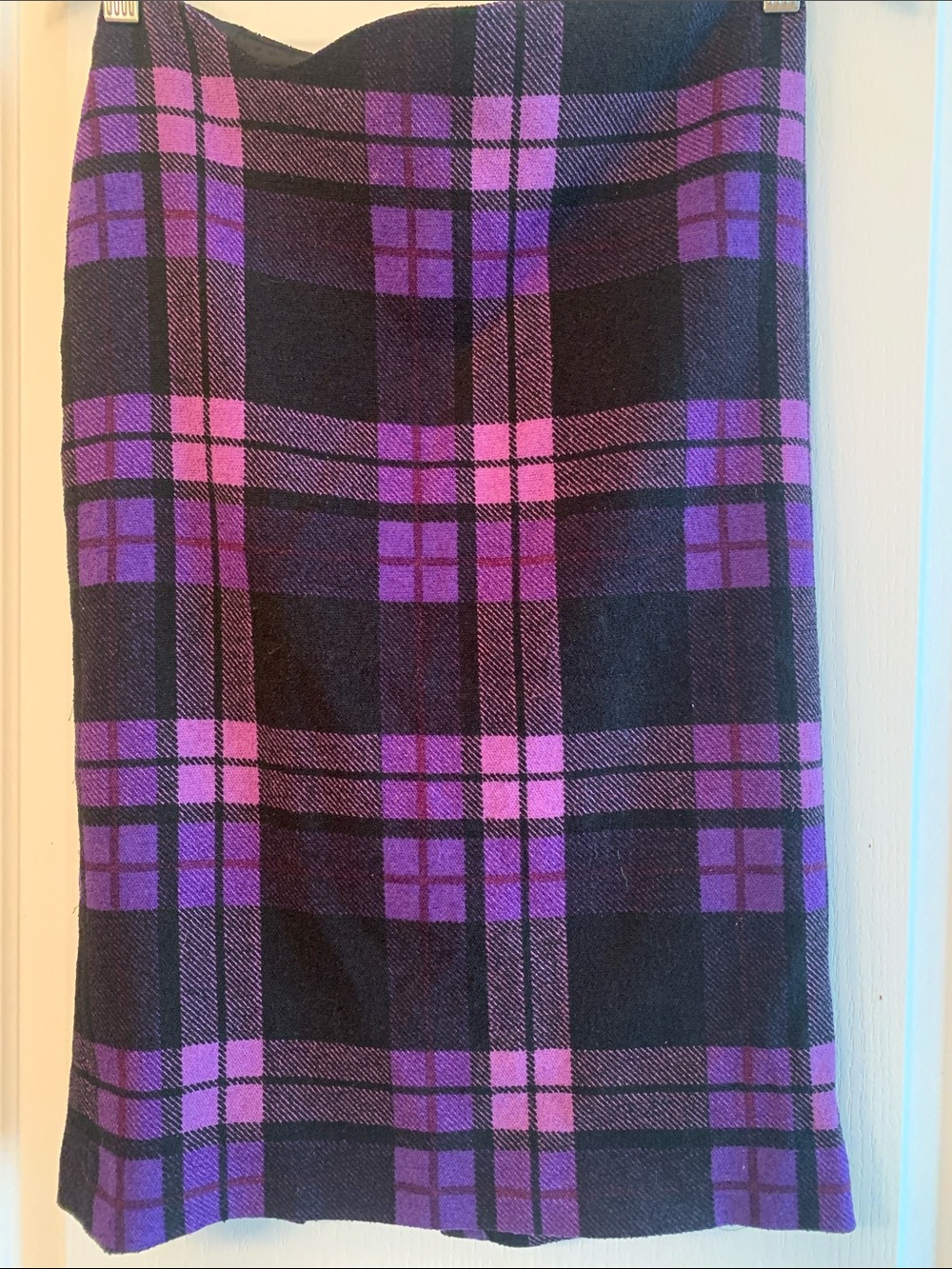 Versace Black Plaid Pencil Skirt with Purple and Pink Accents